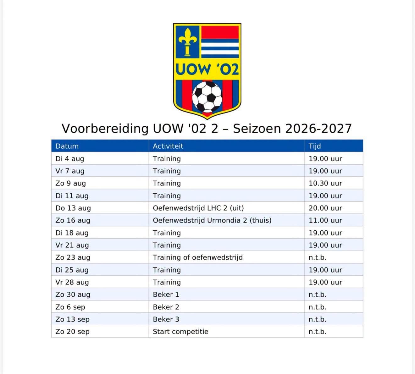 Voorbereiding 2e elftal